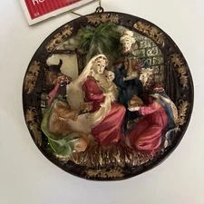 3.5” 3d Flat Circle nativity christmas manger scene ornament Holy Family Christ