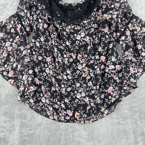White House Black Market Blouse Womens Large Off The Shoulder Bell Sleeve Floral - Picture 4 of 9