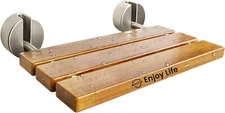 20" Folding Shower Seat Wall Mounted Bathroom Bench 400Lb Waterproof Teak Read