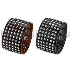 Punk Rock Biker Wide Leather Studded Rivet Bracelet Wristband with Snap Button