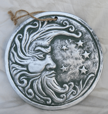 Plaque Silver Man in the Moon Terracotta Wall Hanging Garden Ornament BNIB