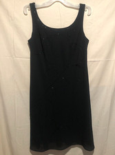 ROBBIE BEE ETITE Lined CREPE CHIFFON Black BEAED DETAIL Sheath Dress Sz 10P