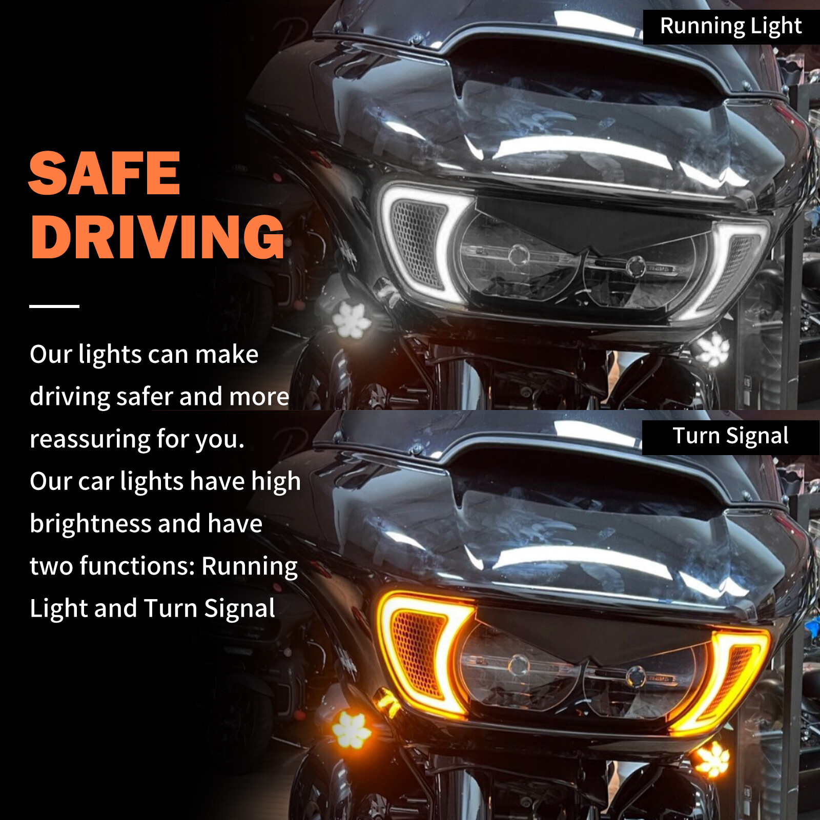 Amber White Clear Lens Headlight Vent Accent LED Light For Harley Road Glide 15+