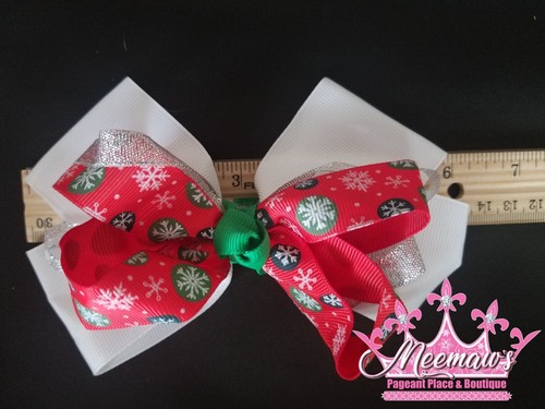 BIG Boutique Style Red, Green, Winter SNOWFLAKE Christmas Holiday Hair Bow. L@@K - Picture 6 of 33