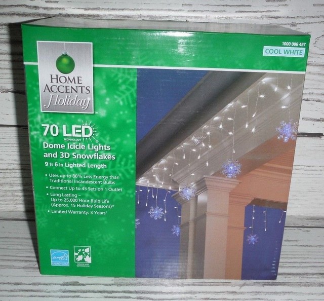 Home Accents Holiday 70 Cool White LED Dome Icicle Lights With 3d