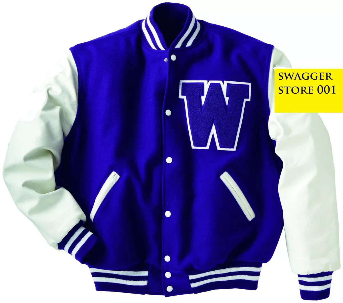 Royal Blue / White Leather Varsity Letterman Jacket - $149.99