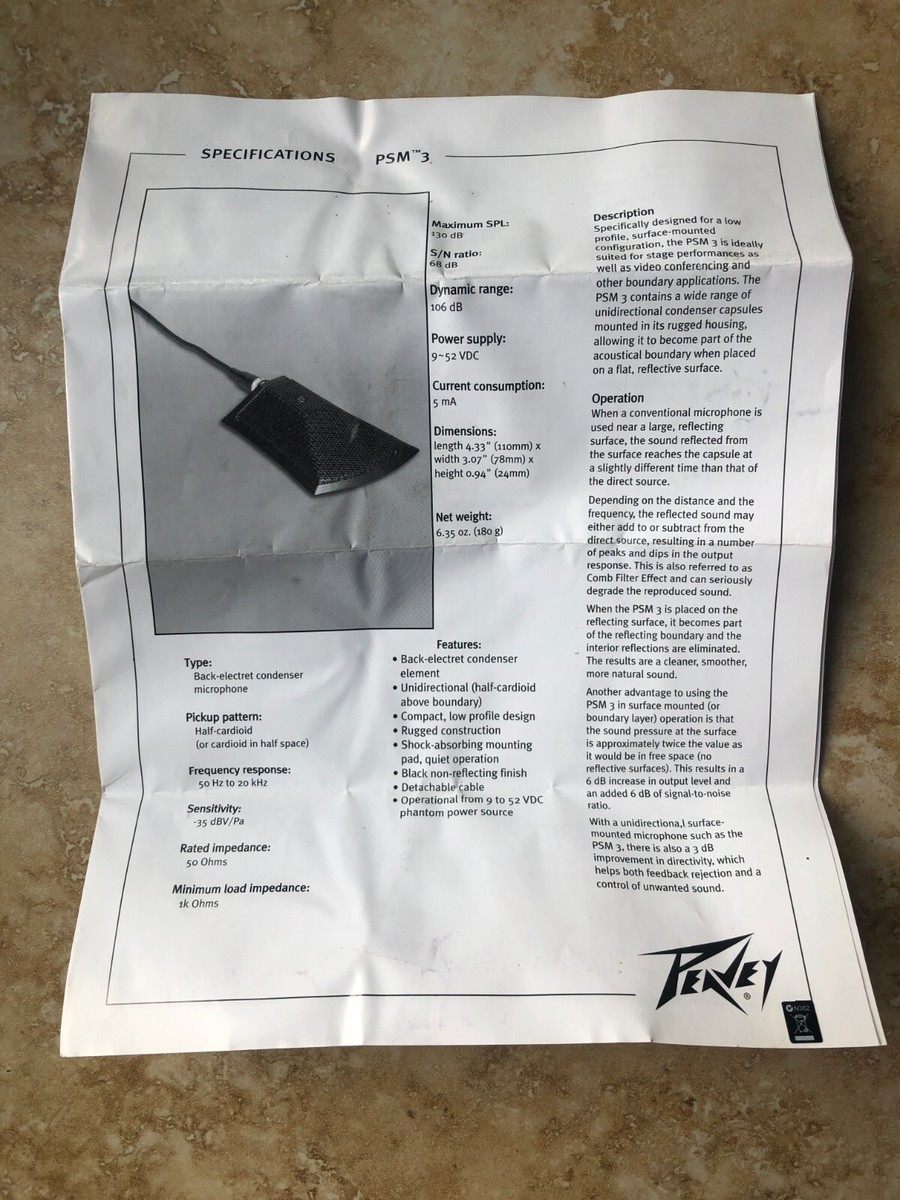 Peavey Boundary Microphone PSM 3 | eBay