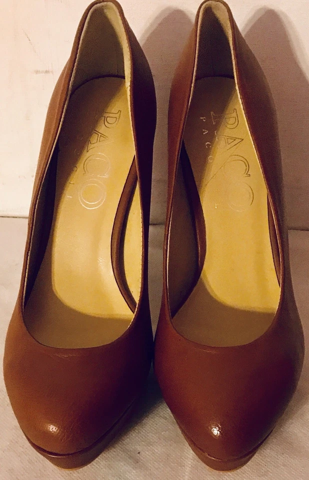 Zapatos de salón Paco Gil marrón tacón bloque y plataforma de cuero 8,5 M excelente estado Foto 2 de 4