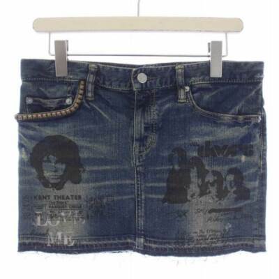 HYSTERIC GLAMOUR Denim Skirt Mini Length Zip Fly Print M