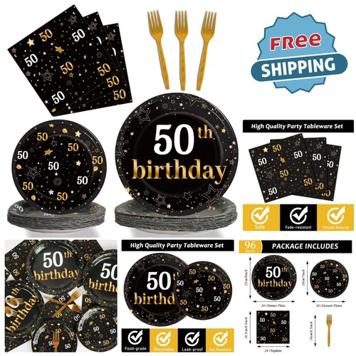 50th Birthday Party Supplies Paper Plates Napkins 96 Pcs Serve 24 Guests