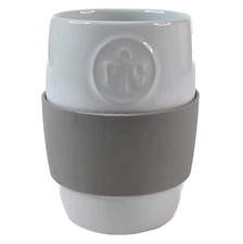 Pampered Chef White Mug Cup Gray Silicone Grip Egg Oatmeal Cake Cooking No Lid 