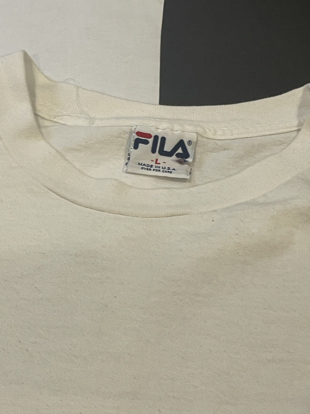 T shirt vintage FILA Italia bianca manica lunga uomo grande logo L