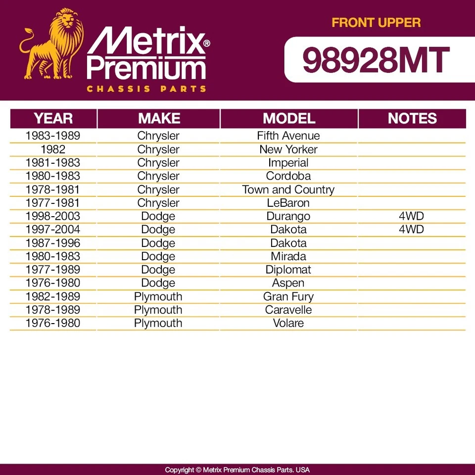 Front Upper Control Arm Bushing Set for Dodge Dakota Durango 4WD Diplomat Aspen - Image 2 of 4