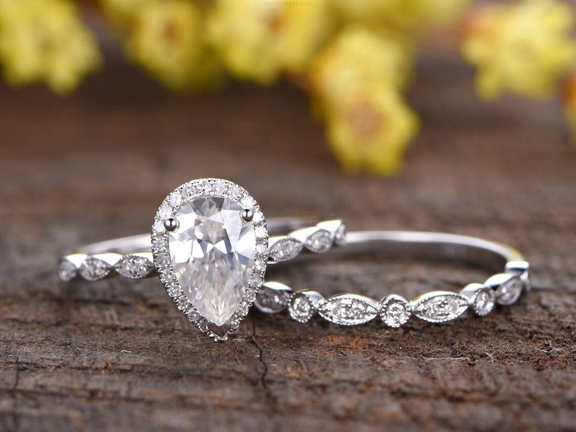 Engagement Set Statement Engagement Ring 14k Gold Moissanite Diamond Jewelry-image