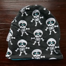 Maxomorra Beanie Hat, Age 24 months 48/50 cm , Black, Skeleton, Blue Lining