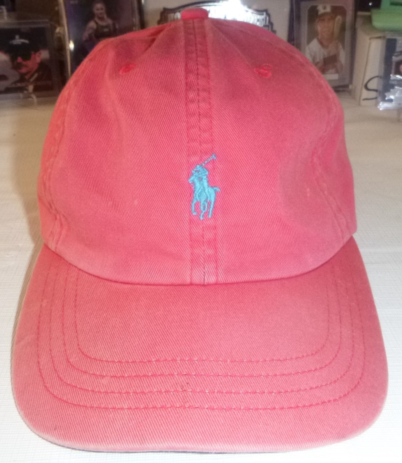 Cappello Berretto Polo Ralph Lauren Rosa Blu Pony Vintage Pelle Strapback