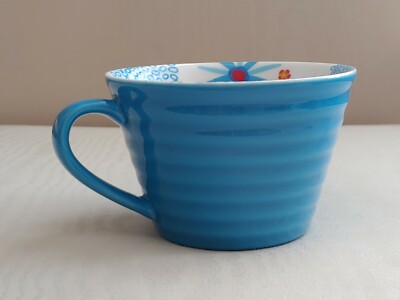 Starbucks Mug 2007 Floral Daisy Blue Ribbed Flowers Coffee Tea 12 fl oz Mug