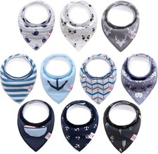 Image of 10 Pack Baby Bandana Bibs – Organic Cotton Front, Soft Fleece Back