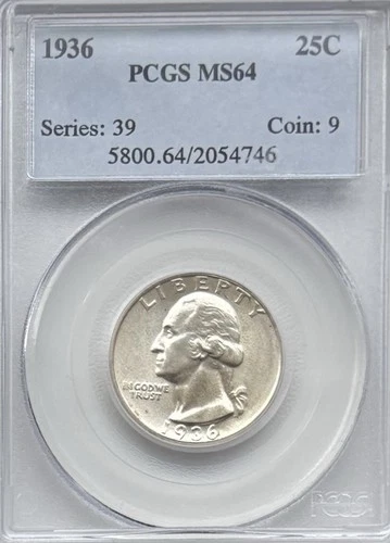 1936 Washington Quarter 25C PCGS MS-64 Choice BU Silver Philadelphia Coin #568