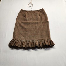 Vintage Pendleton 100 Virgin Wool Plaid Ruffle Pencil Skirt Brown Academia 8