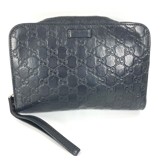 GUCCI 201755 With strap GG Guccissima Pouch Clutch Tasche Leder Schwarz