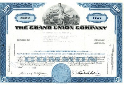 The Grand Union Company - Original Stoc Certificate - 1968 - C209792