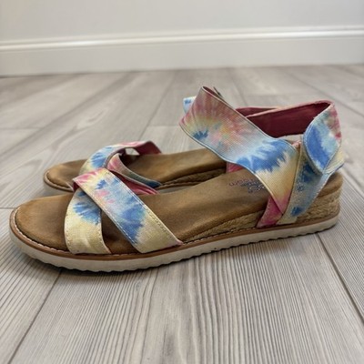 BOBS from Skechers Memory Foam Pink Blue Tie Dye Sandals Womens Sz 9