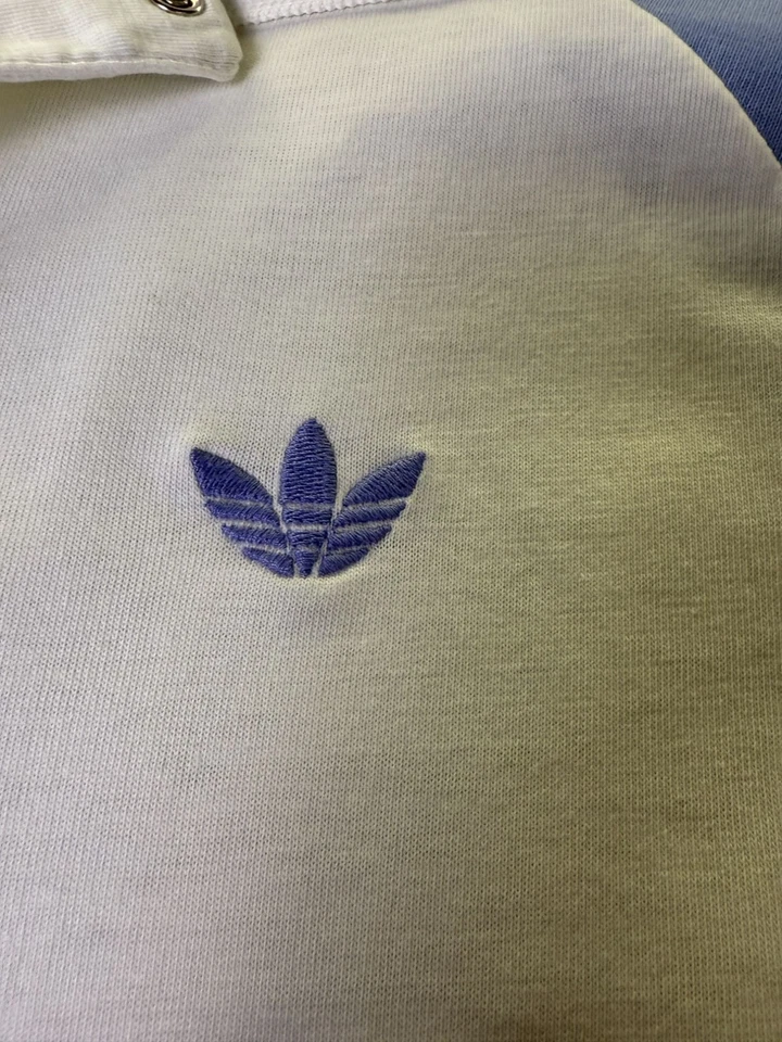 Vintage 1970-80's Adidas Polo Shirt Blue & White Short Sleeve Sportswear SMALL - Image 3 of 4