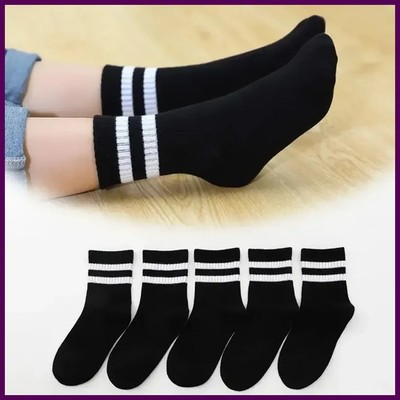 5 Pairs/ Pure Colour Soft Breathable Cotton Kids School Socks Girls Boys Casual