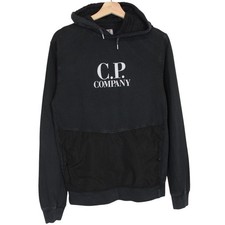 CP Company Black Cotton Logo Print Hoodie Jumper