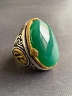 Vintage 925 Sterling Silver Ring Large Green Agate Ring Handcrafted Size 9 US