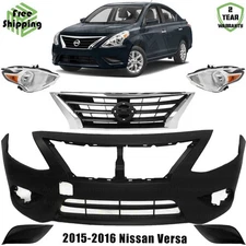 Front Bumper Cover Fascia & Grille Assembly Kit For 2015-2016 Nissan Versa