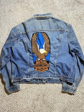 Vintage Levi s Harley Davidson Embroidered Jacket Large Faded Distressed Denim