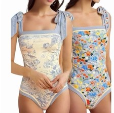 Reversible Full Coverage One Piece Swimsuit Floral Adjustable Strap Size Medium