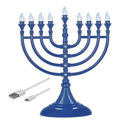 Aviv Judaica Multi-Pack Blue Traditional Led Hanukkah Menorahs Powered By