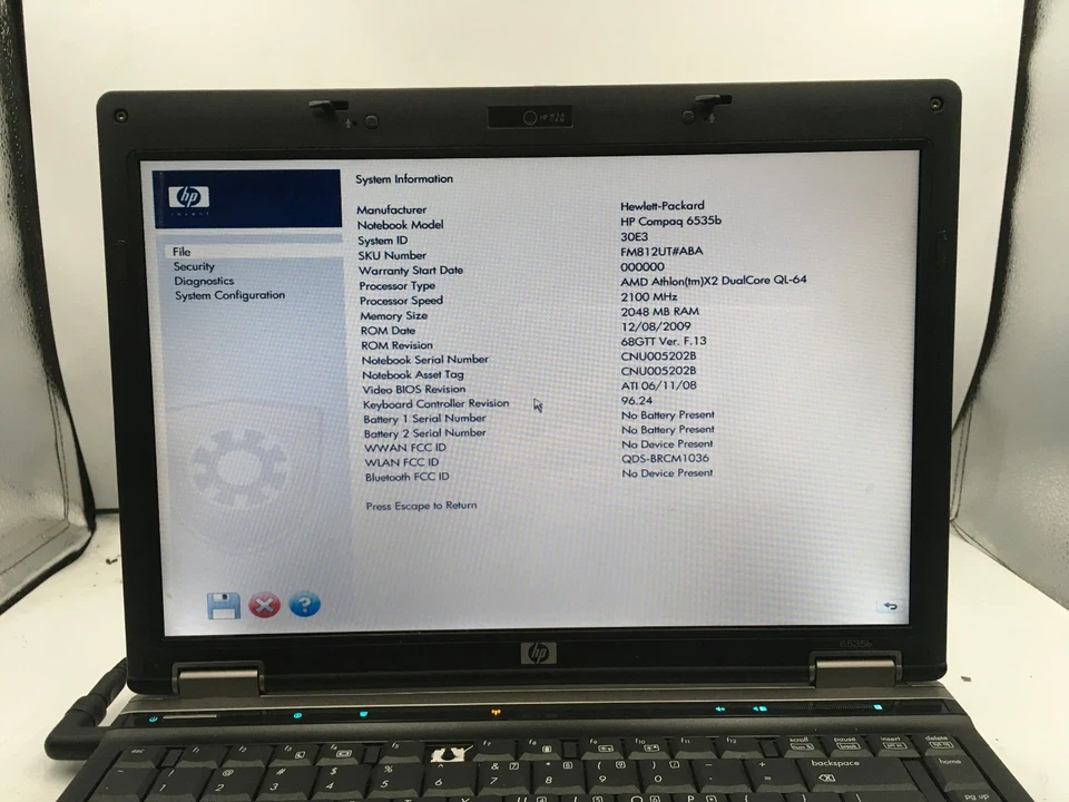HP COMPAQ 6535b - BOOTS TO BIOS - AMD ATHLON X2 - 2GB  RAM - 15" -READ DESC - BB - Image 2 of 4