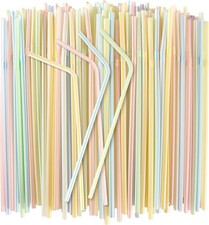 150PCS Disposable Plastic Drinking Straws - Flexible Straws Disposable Long Colo