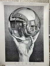 Vtg 1974 M.C. Escher "Crystal Ball" Hand w/Sphere  SIGNED IN PLATE 28x22