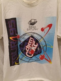 Vintage Sega Saturn Tour 1995 Cherry Coke T-Shirt Stadium Court Size L RARE!!