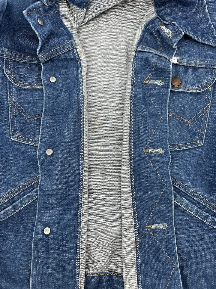 Chaqueta de camionero vaquera con ribete sin fallas Wrangler años 60 de colección conjunto Sanfor 36-38 Foto 4 de 4