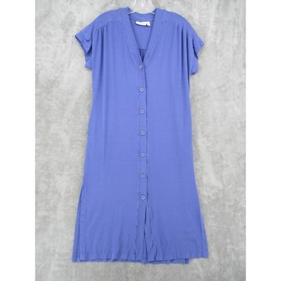 Masai Dress Medium Button Front Midi Cap Sleeve Pockets Stretch Pockets Blue