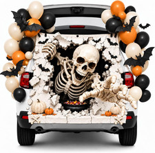 Halloween Trunk or Treat Car Decorations Kit for SUV, Skeleton Backdrop with Car