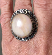 NEW PERUVIAN PINK OPAL 22 CT BALI STYLE RING/925 STERLING SILVER/SZ 8/MSRP 225