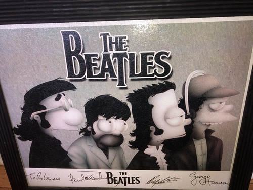 Arte da parete incorniciata Simpsons as The Beatles autografata firmata 21x19 scala di grigi RARA - Foto 6 di 11