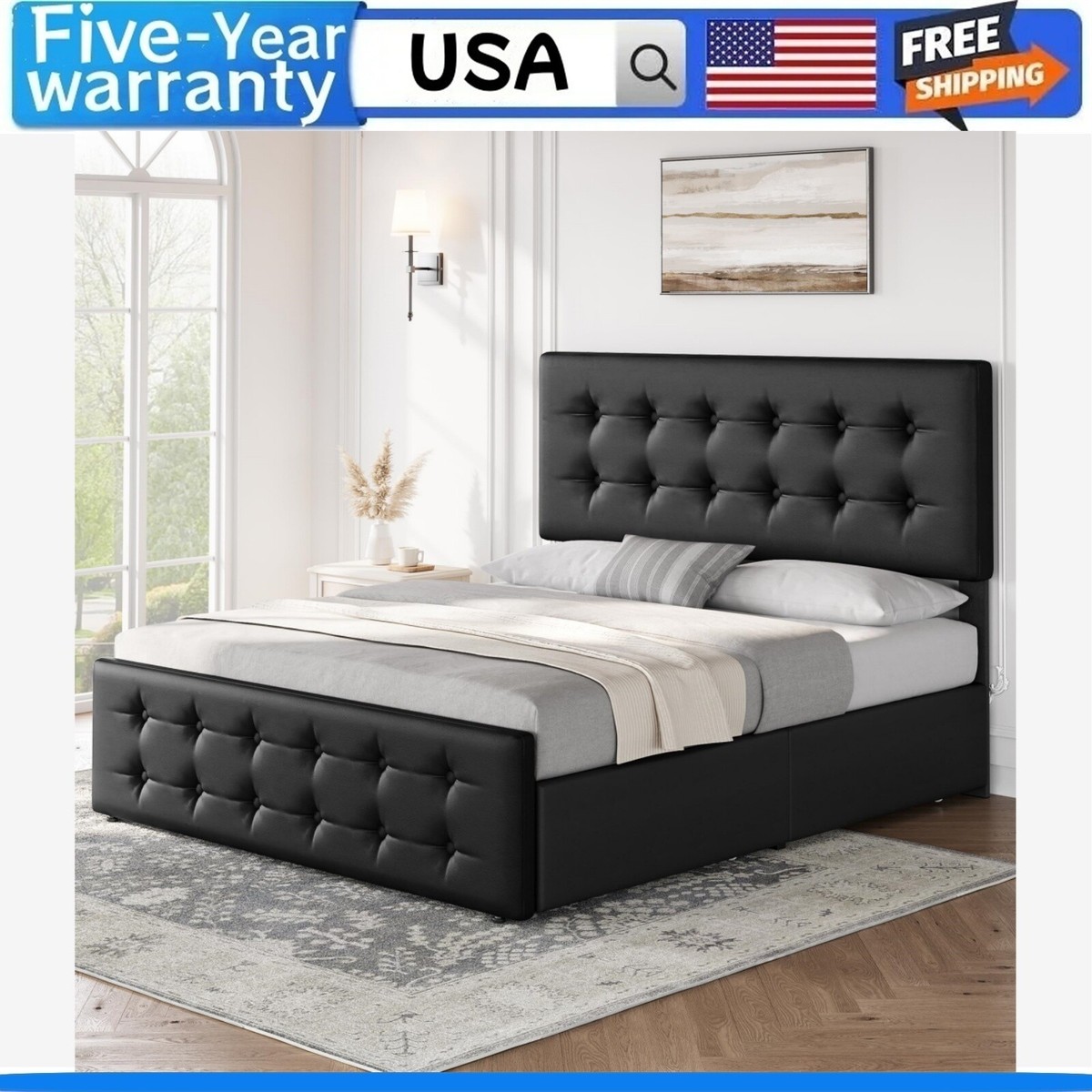 サイファ　ベレト　SR＋　4枚 Sha Cerlin Upholstered King Bed Frame, Light Gray, with 4