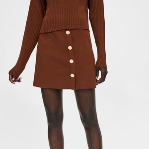 Zara Collection Marrón De Punto Mini Falda Con Botones Talla Grande Nuevo  Con Etiquetas | eBay