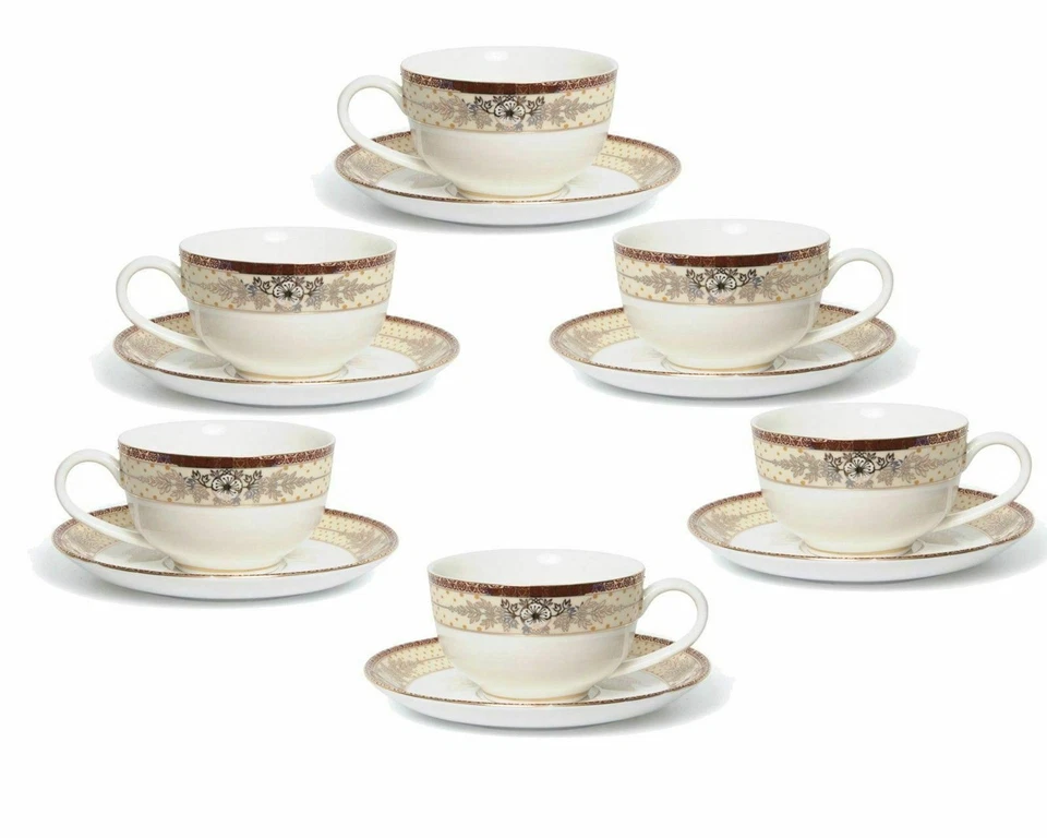 Euro Porcelain 17-pc "Golden Leaves" Tea/Coffee Set , 24K-Gold Luxury Bone China - Image 3 of 4