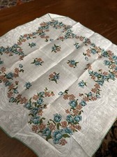 Vintage Handkerchief hankie Hanky spring tulip teal orange white sheer
