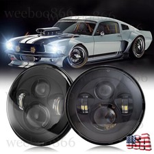 Pair Black 7" inch Round Led Headlights Hi/Lo for Ford Mustang Bronco 1964-1978