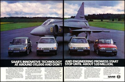 1987 SAAB 900 9000 Convertible Jet 2-page Advertisement Print Art Car Ad J714C